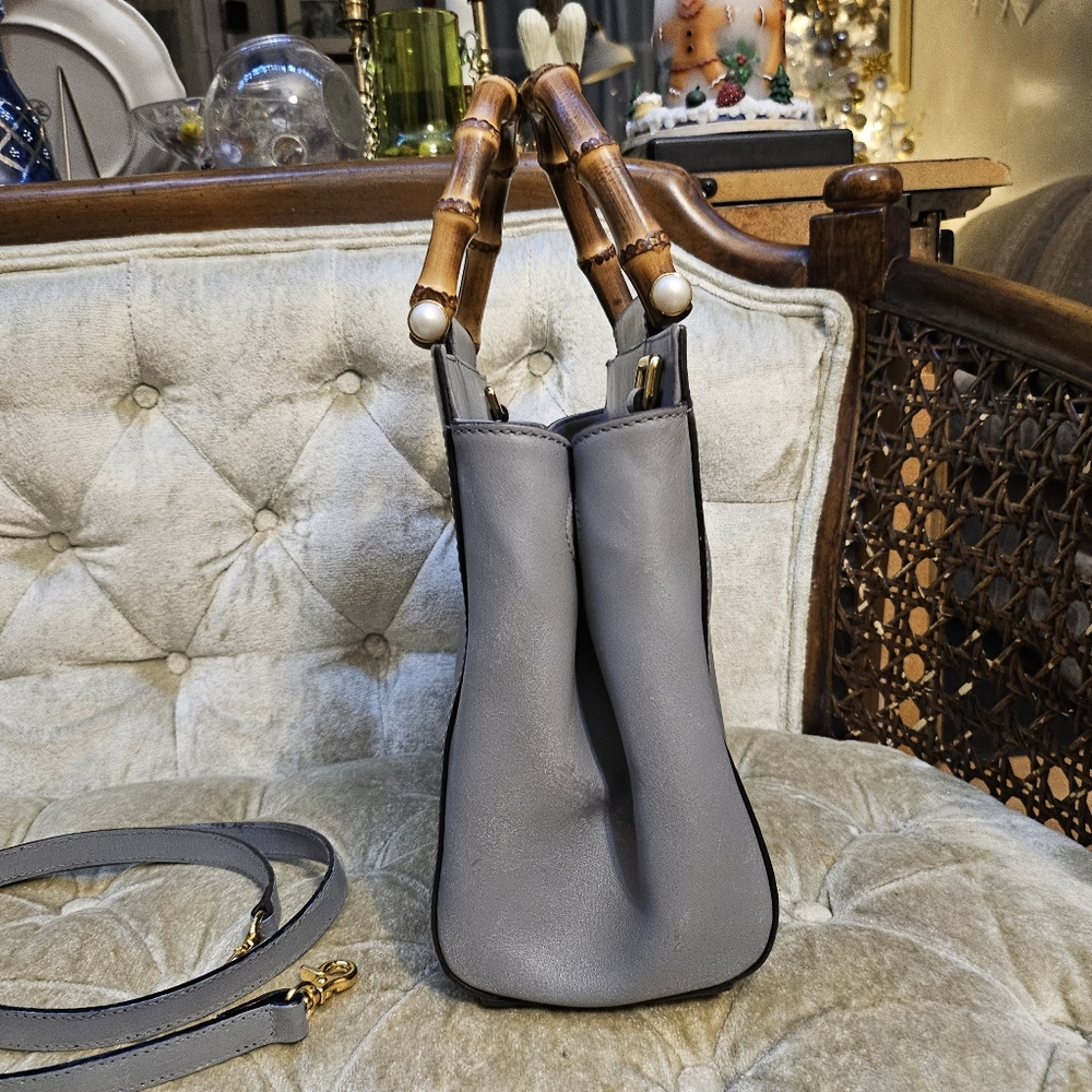 Authentic Gucci gray Leather bamboo handle 2 way bag - Picture 5 of 10